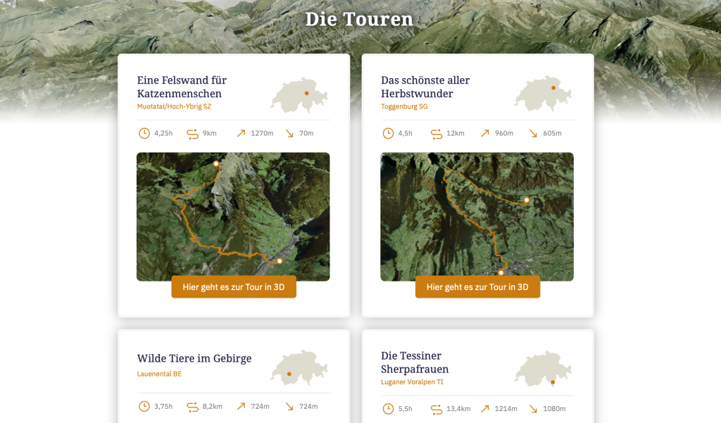 4 der 7 empfohlenen Wanderungen, kopiert von der Website des Tages-Anzeigers.