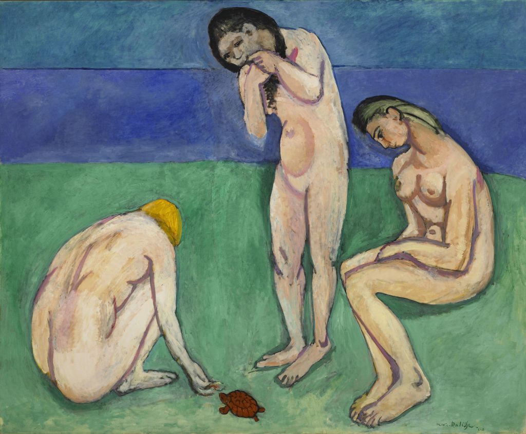 HENRI MATISSE, BAIGNEUSES À LA TORTUE (BADENDE MIT SCHILDKRÖTE), 1907-08Öl auf Leinwand, 181.6 x 221 cm Saint Louis Art Museum, Schenkung Mr. und Mrs. Joseph Pulitzer Jr. © Succession H. Matisse / 2024, ProLitteris, Zurich Foto: Saint Louis Art Museum