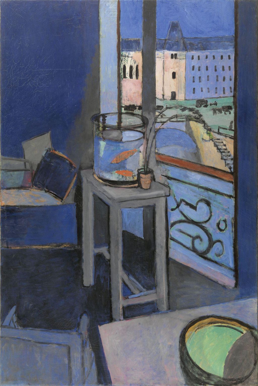 HENRI MATISSE, INTÉRIEUR, BOCAL DE POISSONS ROUGES (INTERIEUR MIT GOLDFISCHGLAS), 1914Öl auf Leinwand, 147 x 97 cm Musée national d’art moderne, Centre Pompidou, Paris, Vermächtnis der Baronne Eva Gourgaud, 1965 © Succession H. Matisse / 2024, ProLitteris, Zurich Foto: © Centre Pompidou, MNAM-CCI, Dist. RMN-Grand Palais / Philippe Migeat